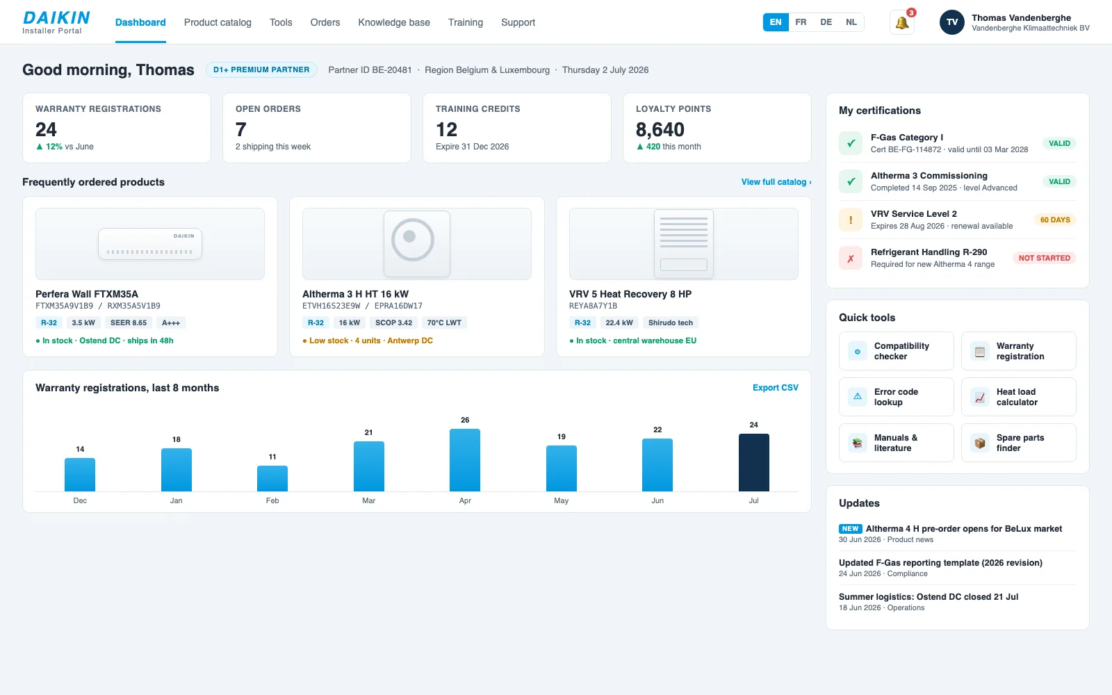 Daikin installer network platform