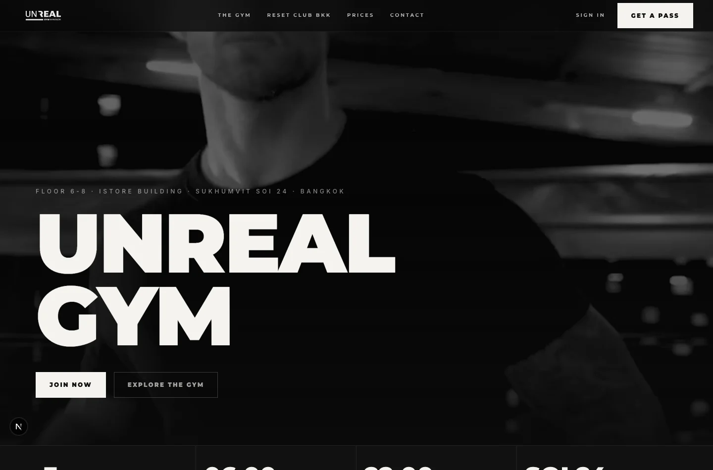 unreal gym website, custom build with the unreal logo